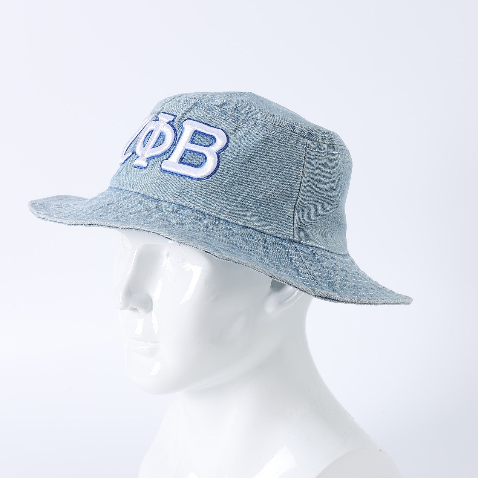 Zeta Denim White Letter Boonie Hat