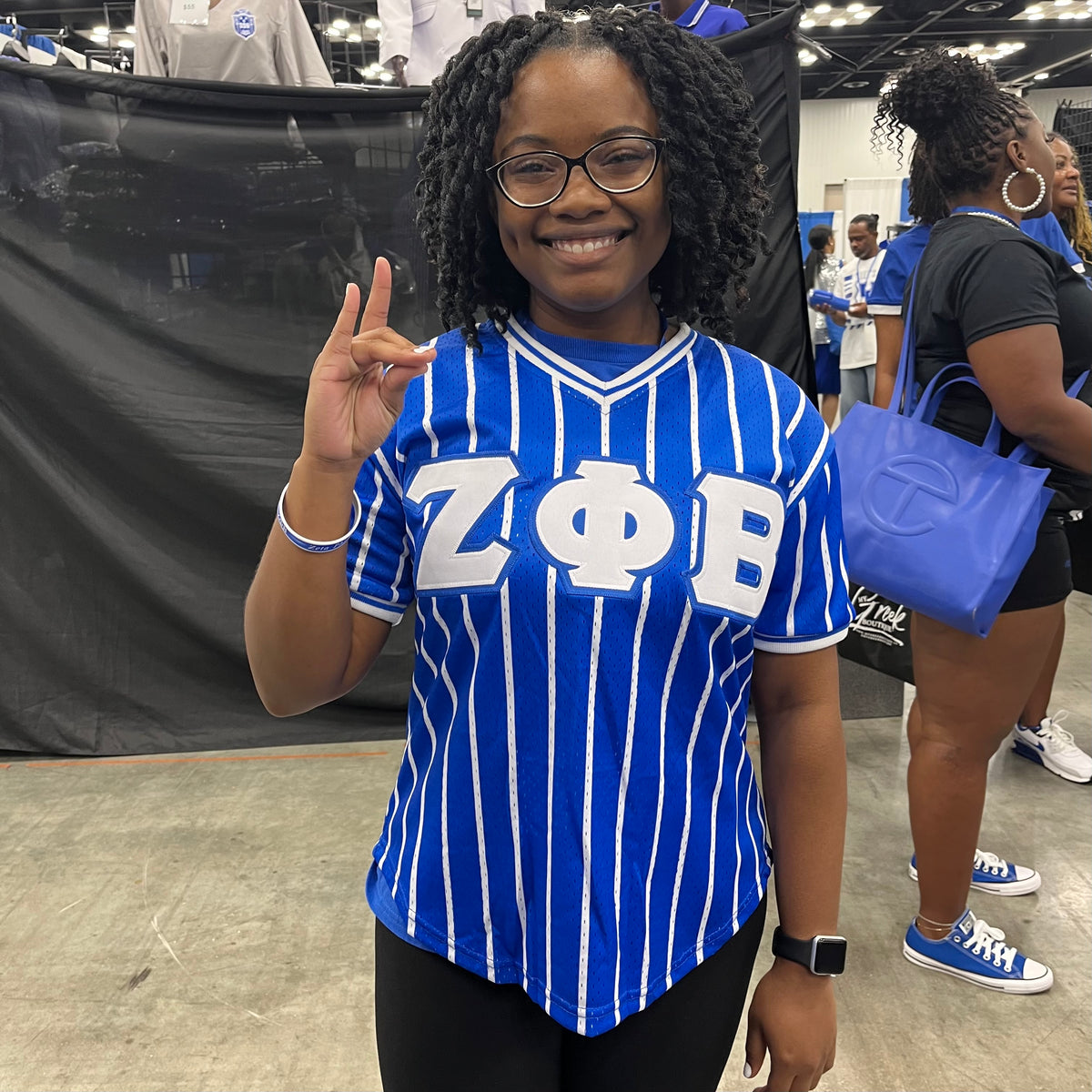 Zeta Phi Beta Blue Pinstripe Baseball Jersey