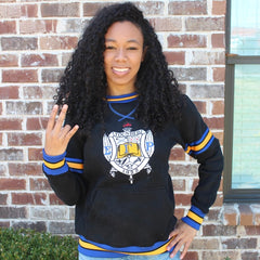 SGRho Black Crest Chenille Pocket Crewneck