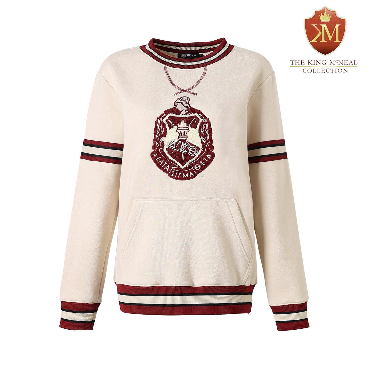 DST Crimson & Cream Crest Pocket Chenille Crewneck