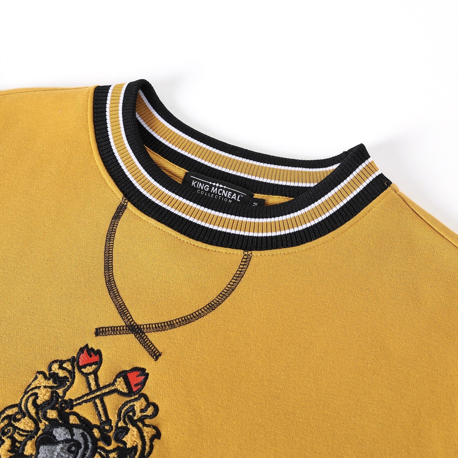 Alpha Gold Stripe Crest Chenille Crewneck