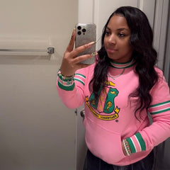 AKA Pink Stripe Chenille Crest Crewneck (Unisex Size)