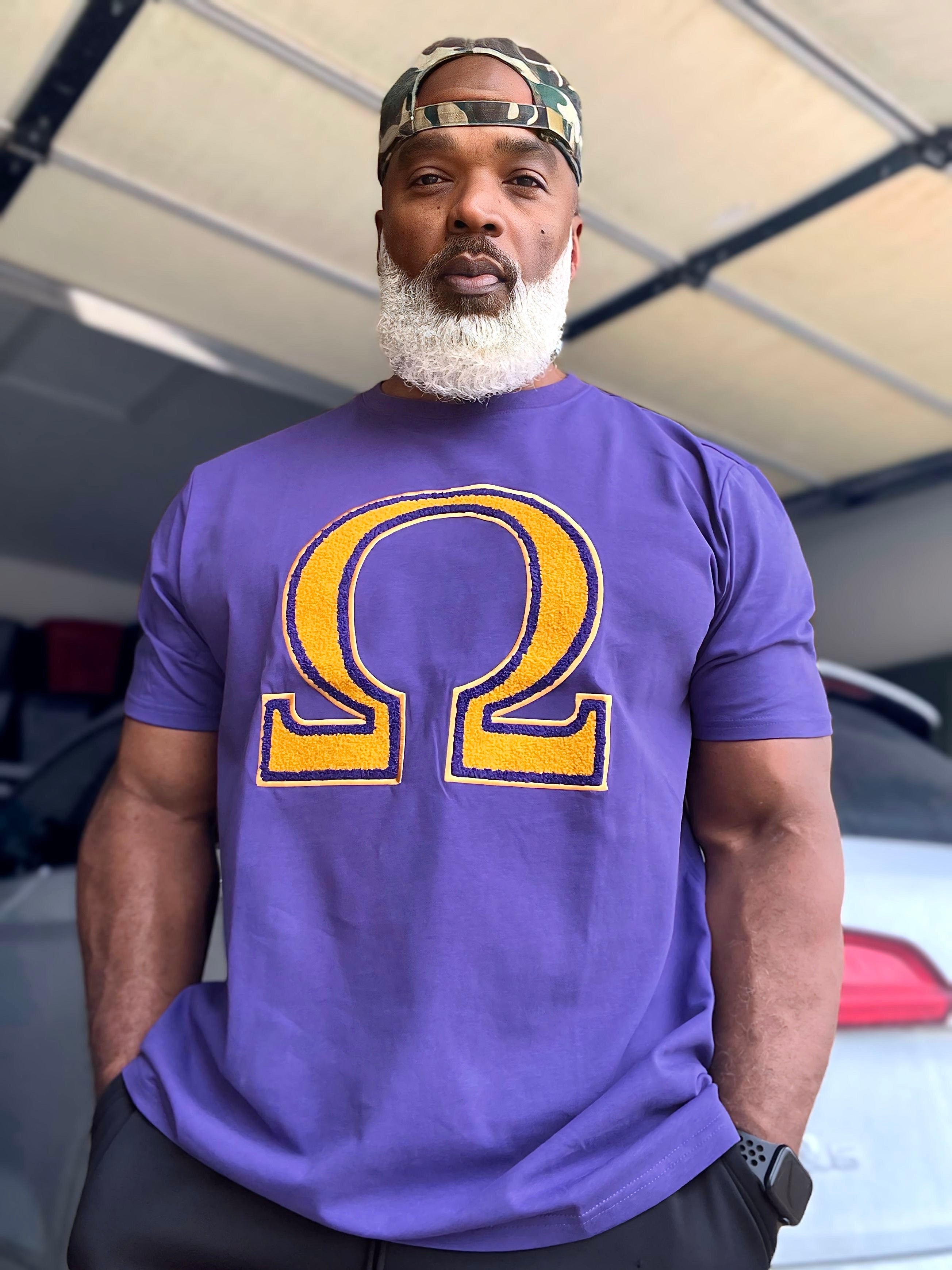 Omega Premium Purple Chenille Letter T-shirt