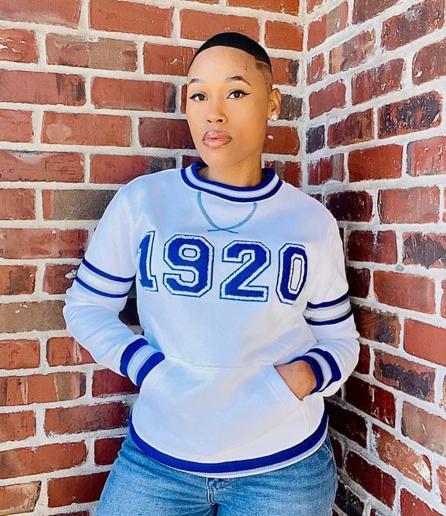 1920 White Striped Chenille Crewneck (Unisex Size)