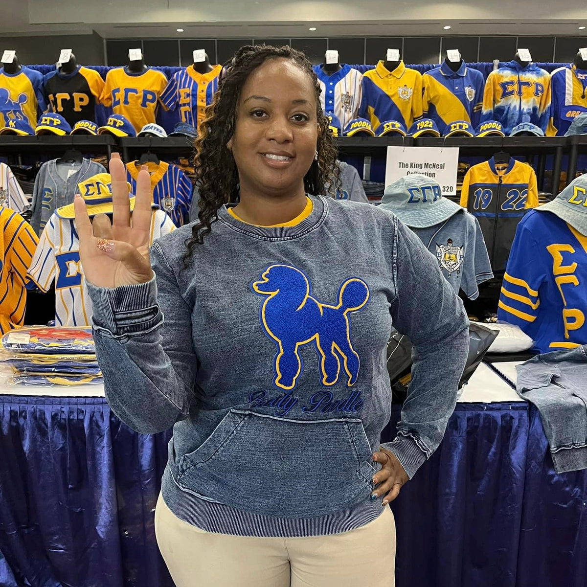 SGRho Chenille Poodle Denim Pocket Crewneck