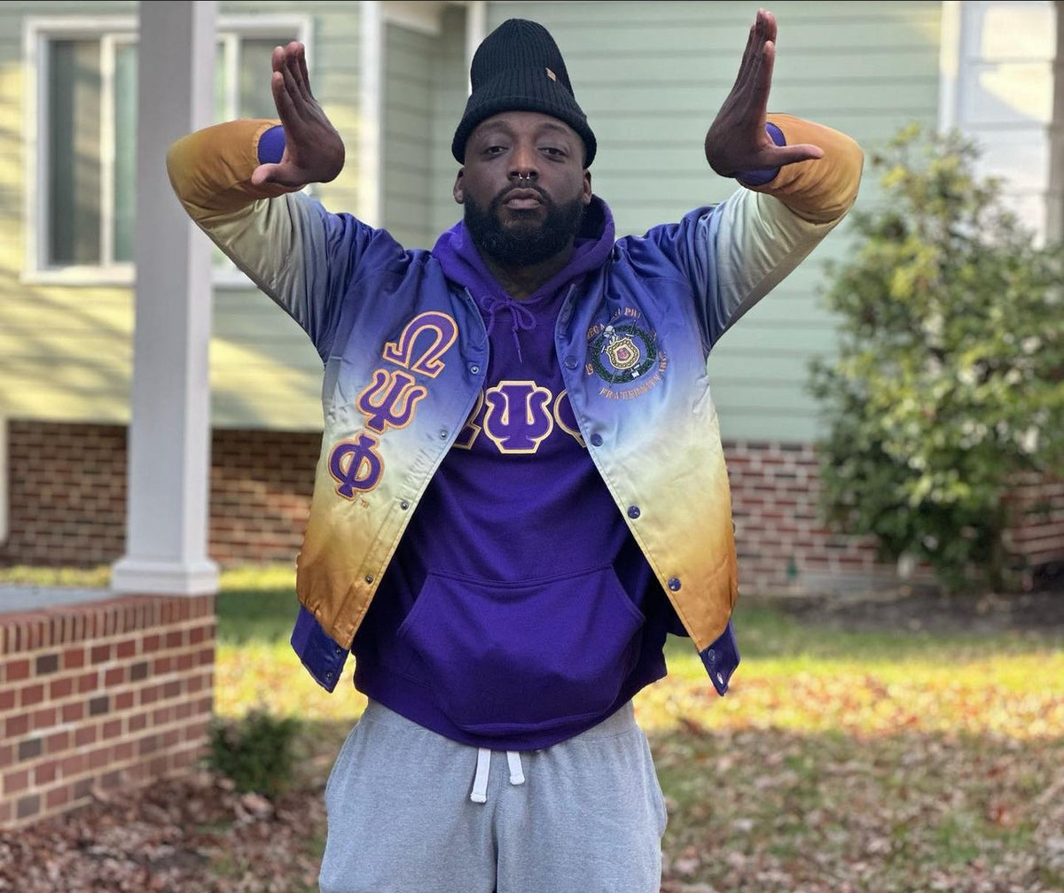 Omega Psi Phi Faded Bomber Jacket