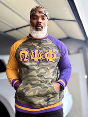 Omega Camo Opposite Sleeve Letter Chenille Crewneck