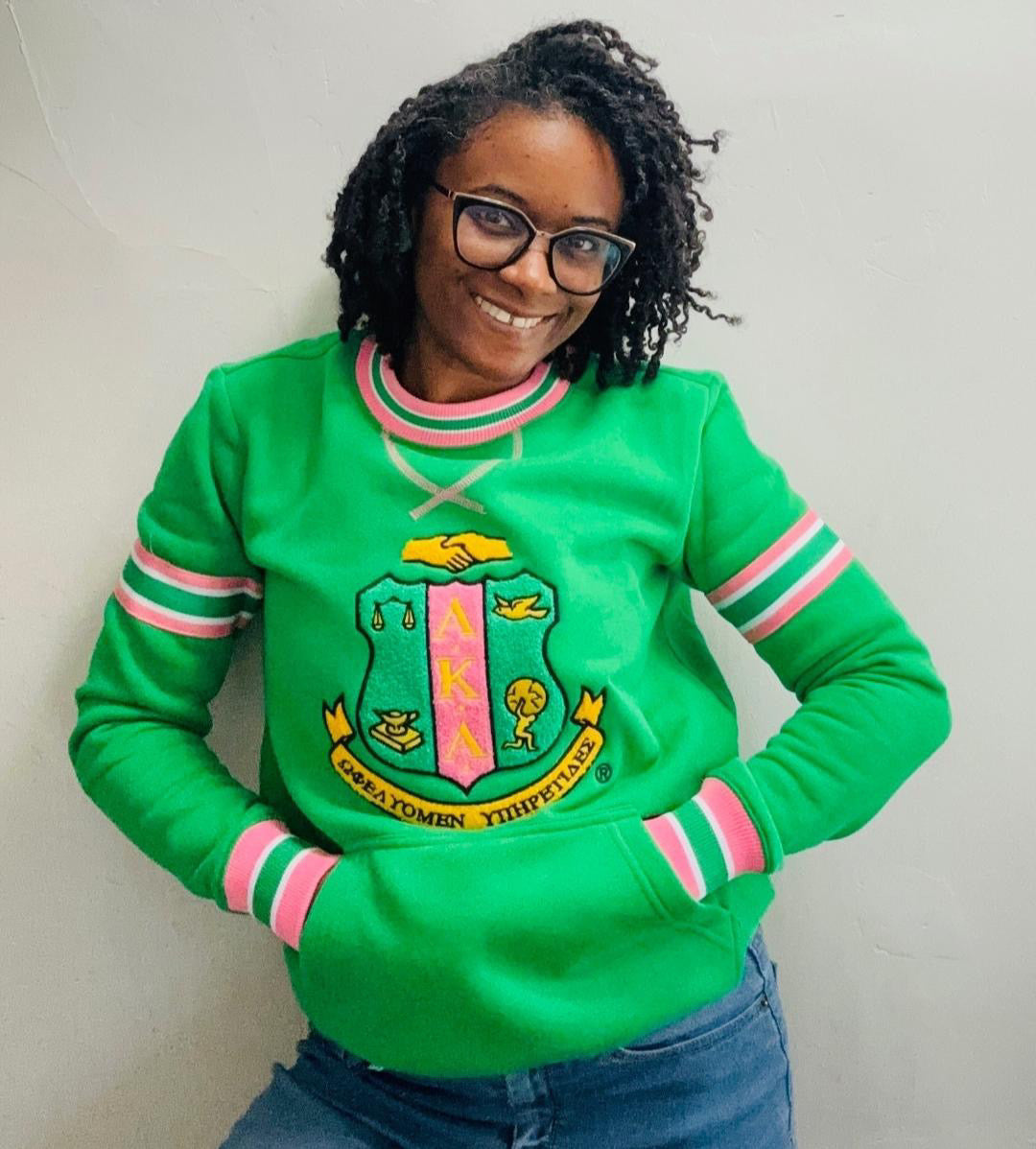 AKA Green Stripe Chenille Crewneck (Unisex Size)