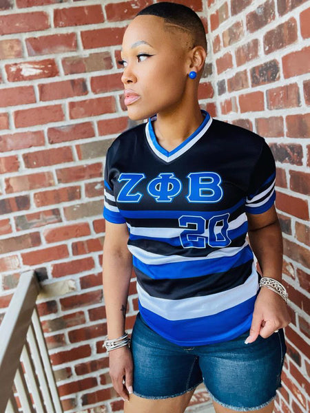 Zeta Phi Beta Pinstripe Baseball Jersey with Greek Letters (TW) -  EMBROIDERED WITH LIFETIME GUARANTEE