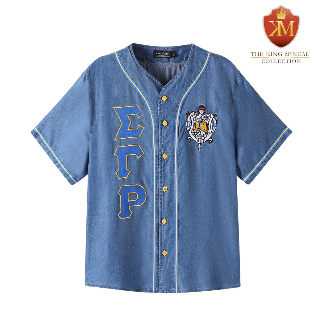 SGRho Denim Baseball Jersey – The King McNeal Collection