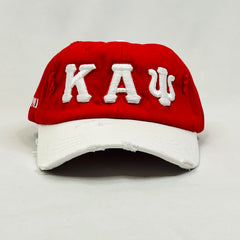 “KAΨ” Kappa Alpha Psi Red & White distressed hat