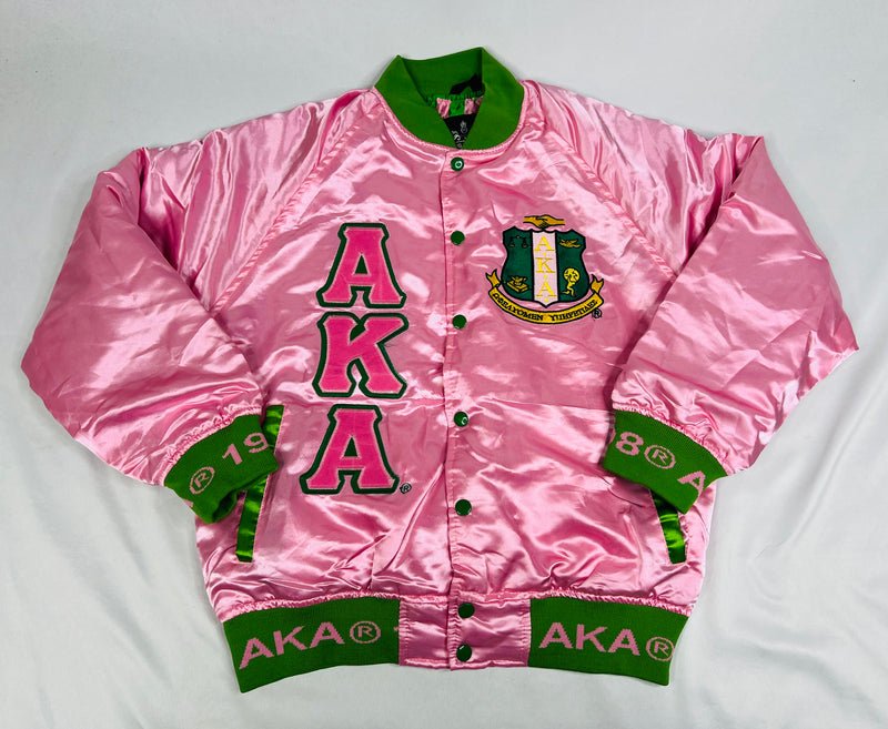 AKA Pink Satin Bomber Jacket Custom Ribbon And Lining