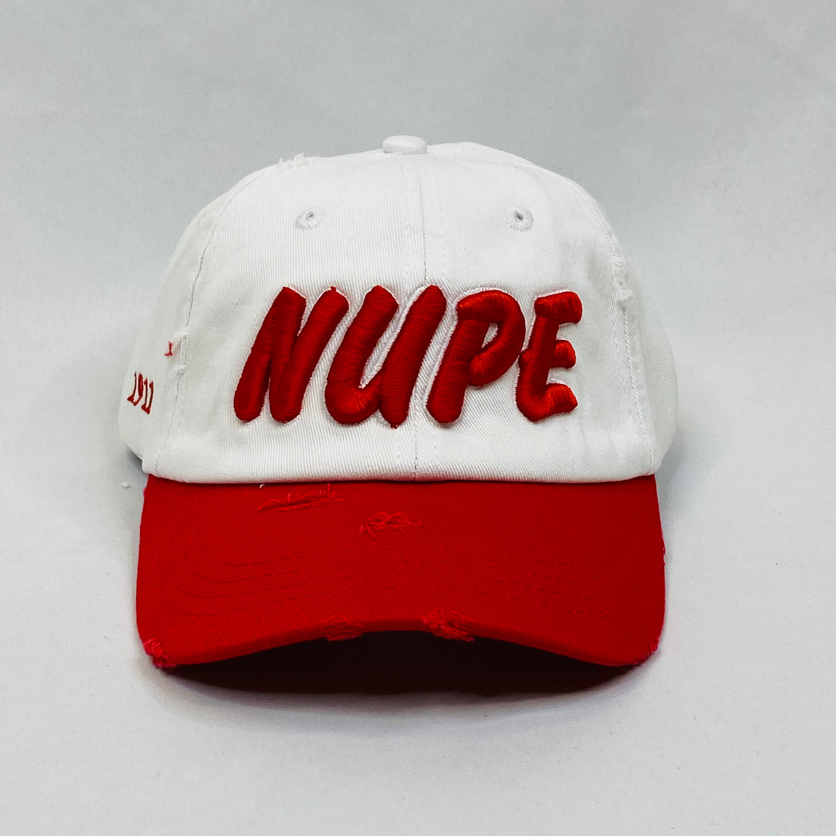 “NUPE” Kappa Alpha Psi White & Red distressed hat