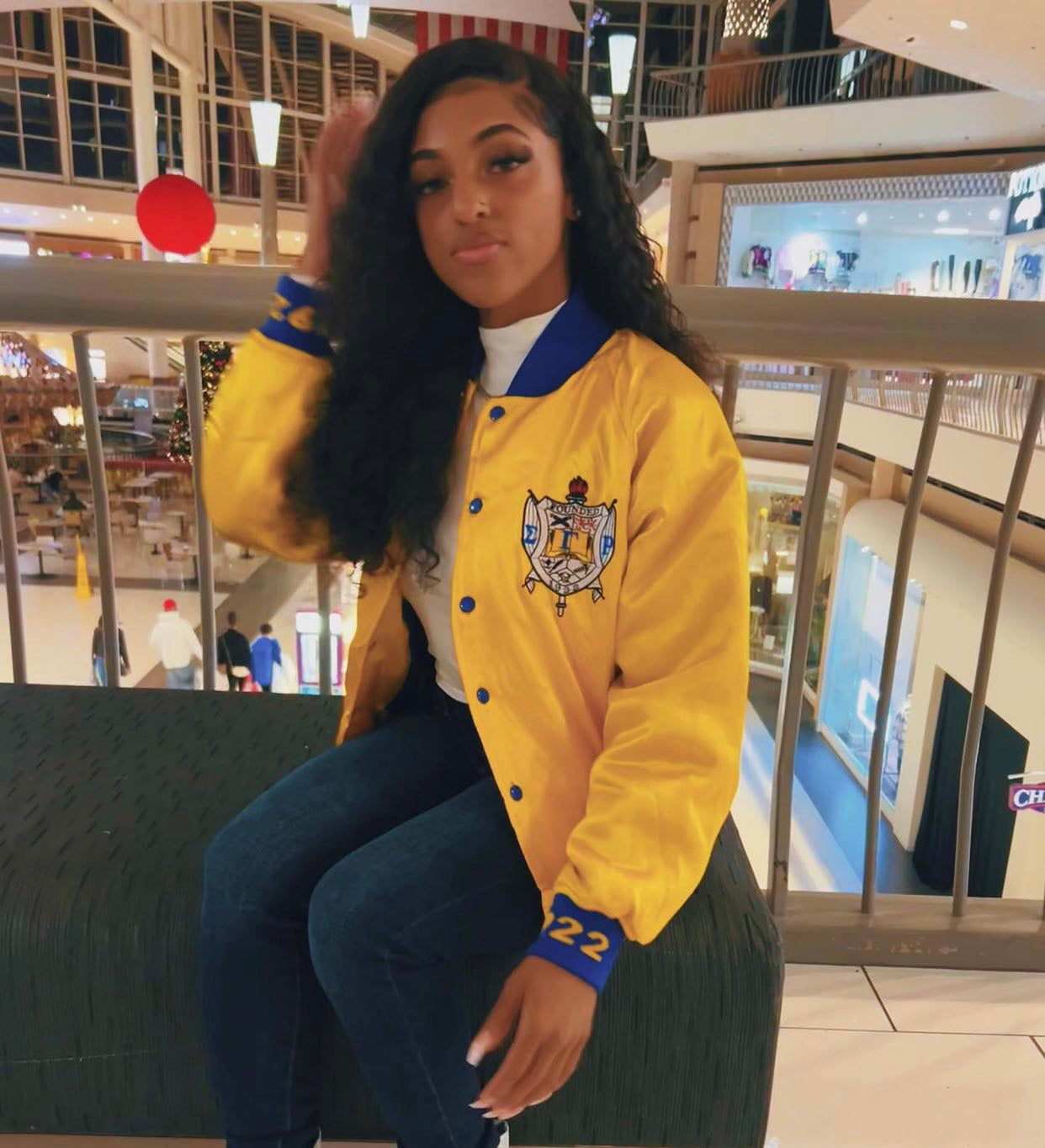 SGRho Gold Satin Bomber Jacket Custom Ribbon And Lining