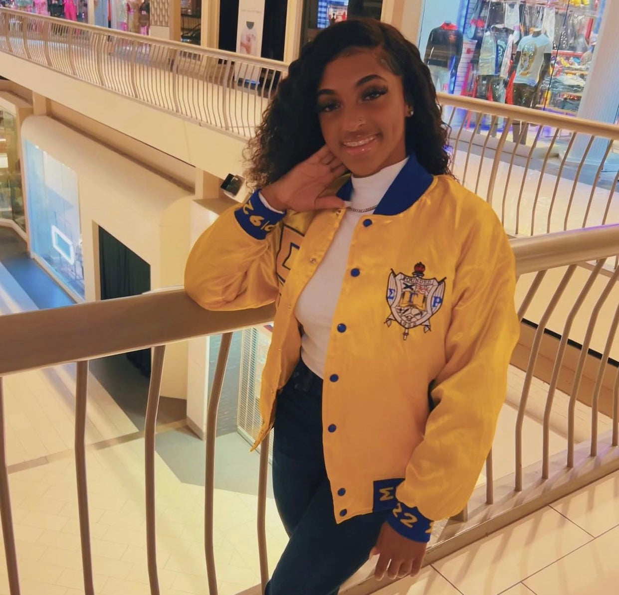 SGRho Gold Satin Bomber Jacket Custom Ribbon And Lining