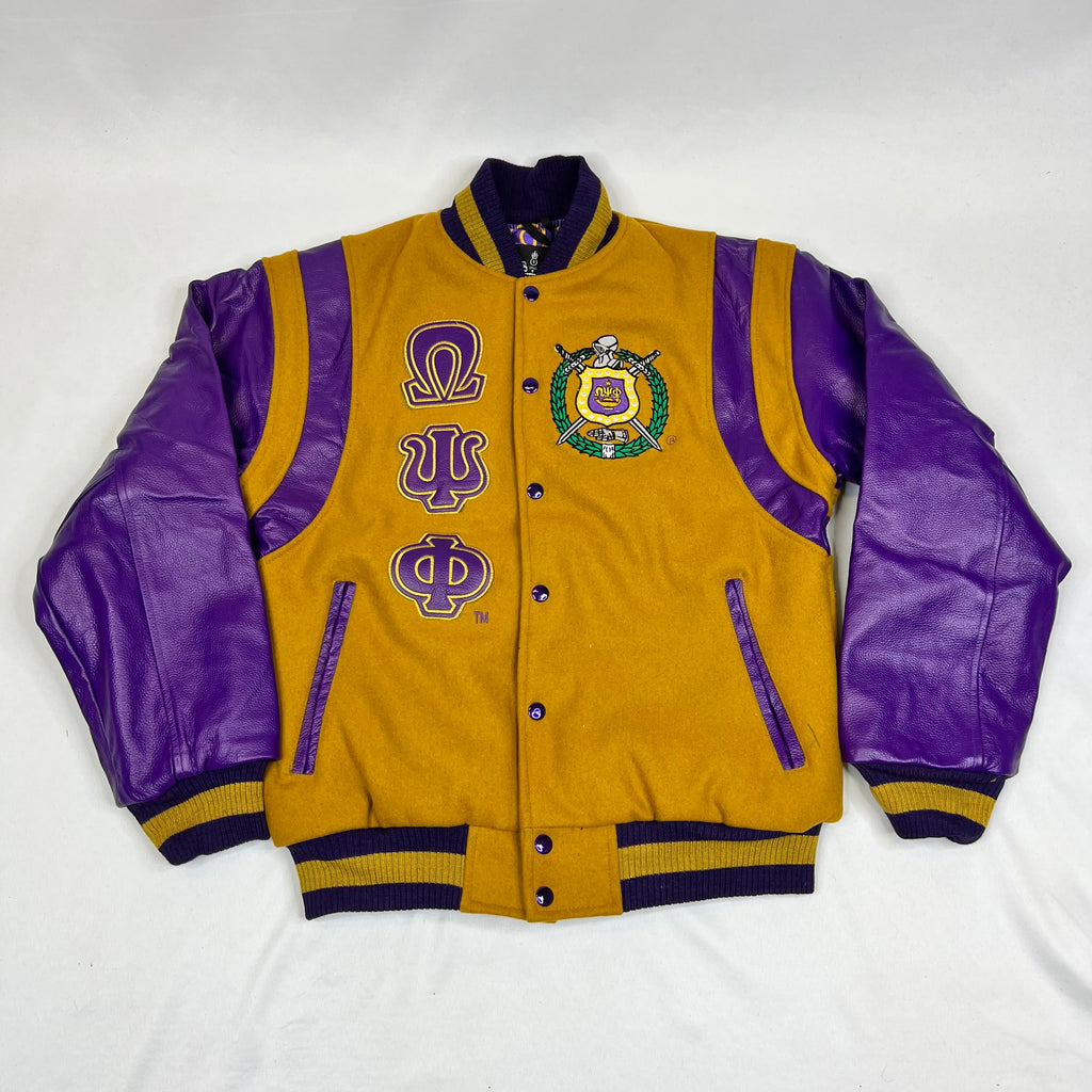 Black Wool Body & Bright Gold Leather Sleeves Letterman Jacket