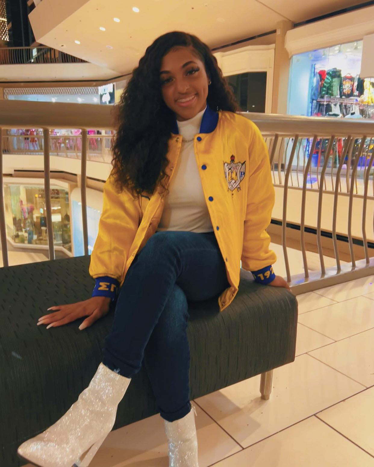 SGRho Gold Satin Bomber Jacket Custom Ribbon And Lining