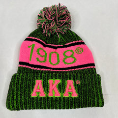 AKA Black Beanie Hat with Pom